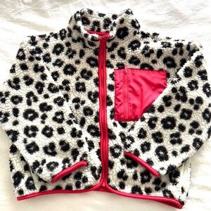 Old Navy Girl’s Leopard Print Sherpa Fleece with Red Trim Jacket, Size 8 Girls